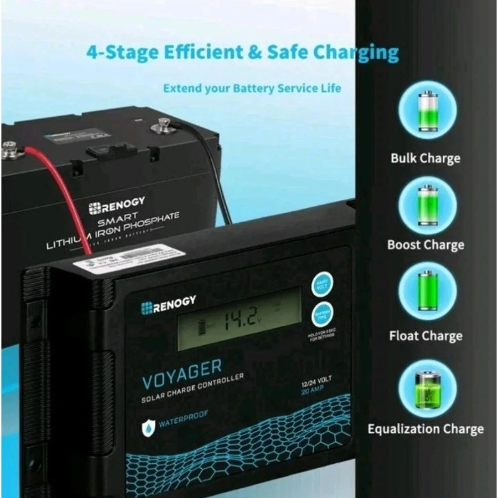Renogy Voyager 20A 12V/24V PWM Waterproof Solar Charge Controller w/ LCD Display